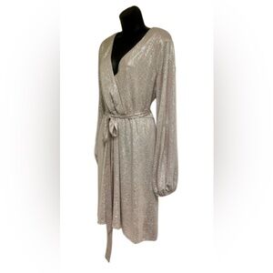 Marina V-Neck Long Sleeves Foil Dot Dress